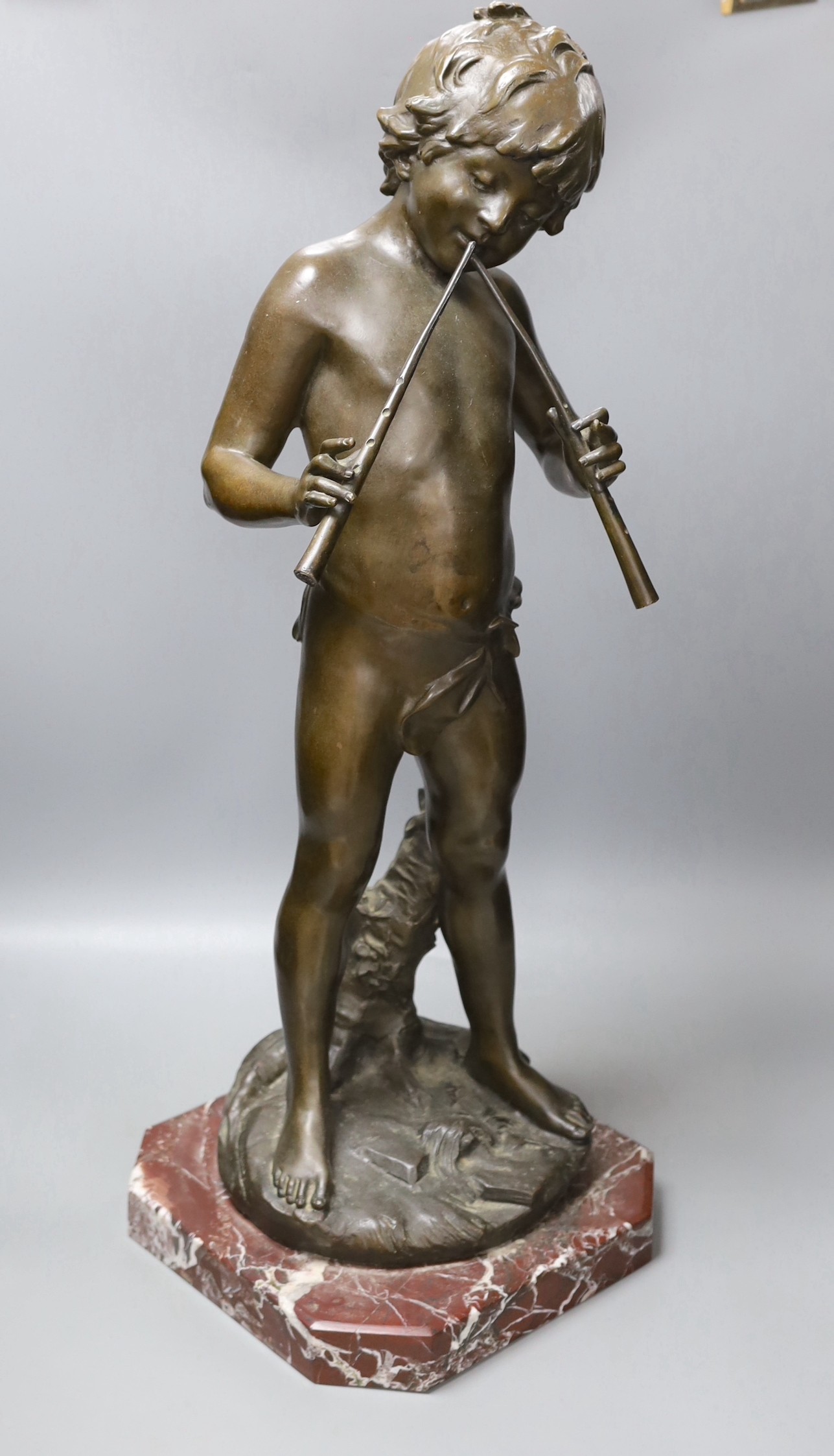 After Auguste Moreau, bronze figure of Pan, 72cm tall